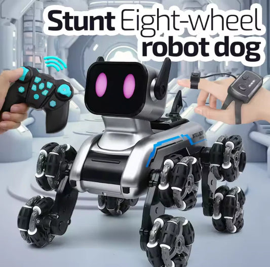 Remote & Watch Control 8-Wheel Stunt Spray Robot Dog Toy