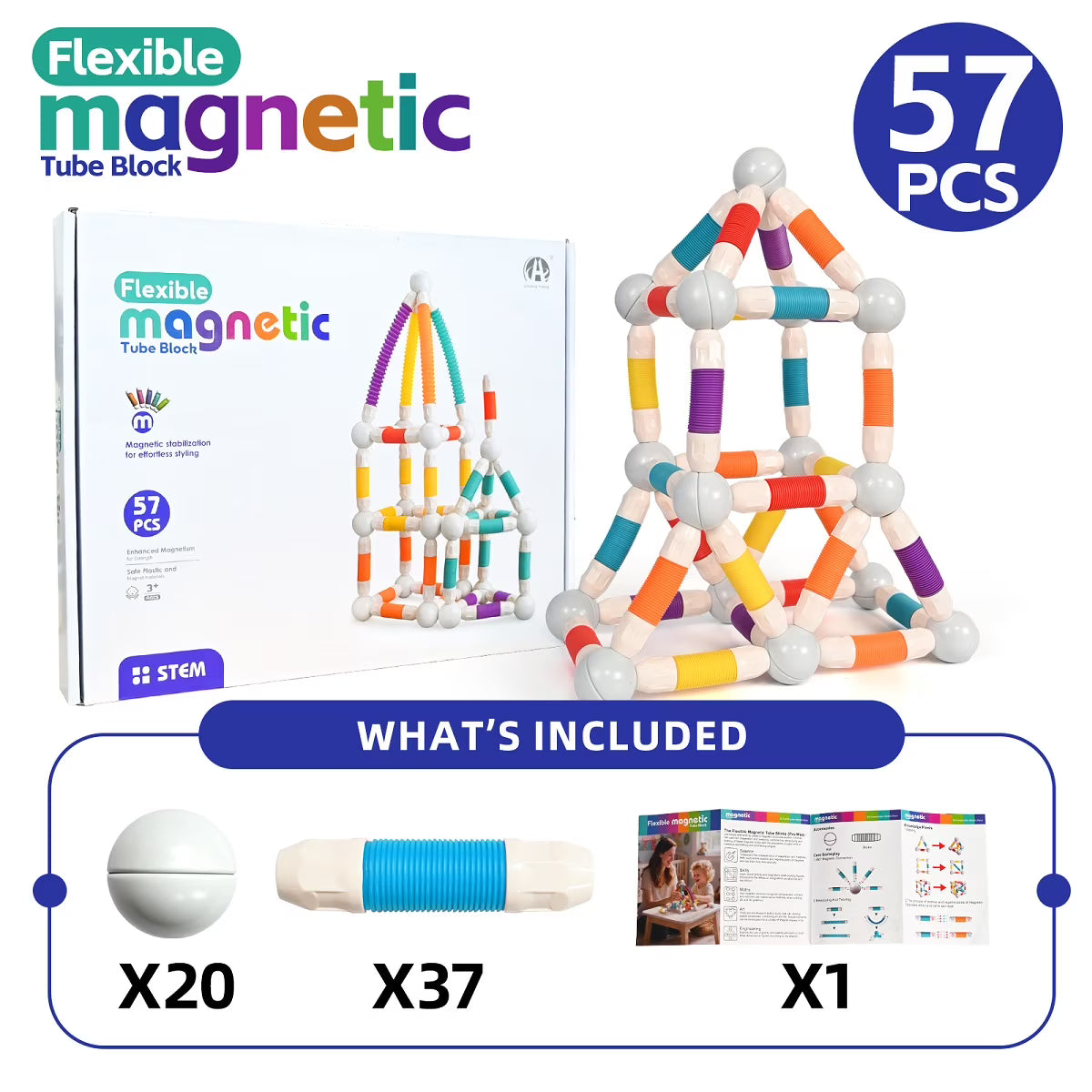 Flexible Magnetic Tube Blocks 57 Pcs STEM Toy For Kids