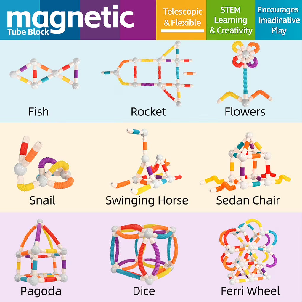 Flexible Magnetic Tube Blocks 57 Pcs STEM Toy For Kids