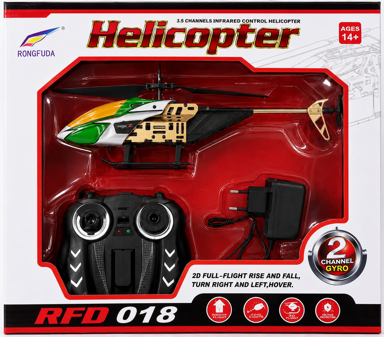 RFD 018 Remote Control Helicopter with 2-Channel Gyro | USB Rechargeable RC Helicopter Toy for Kids